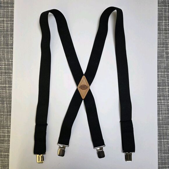 Dickies Mens Suspenders Leather X-Back Waist Clip 1.5" Adjustable Elastic Straps - Picture 7 of 7
